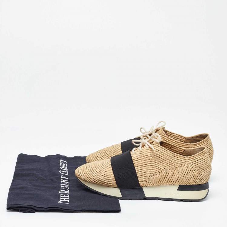 Pre Owned Balenciaga Beige/Black Jute Race Runner Low Top Sneakers Size 37