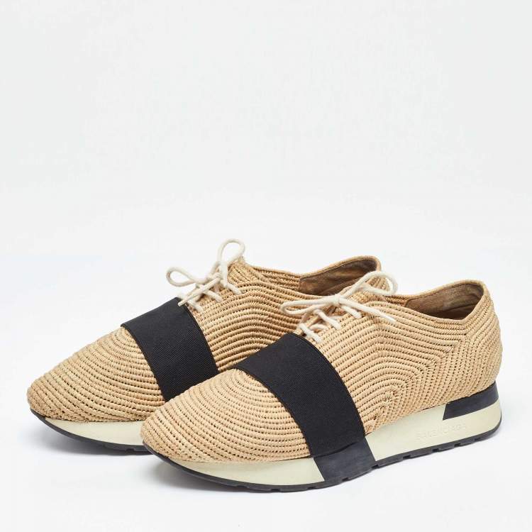 Pre Owned Balenciaga Beige/Black Jute Race Runner Low Top Sneakers Size 37
