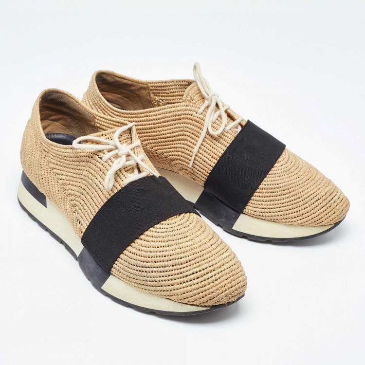 Pre Owned Balenciaga Beige/Black Jute Race Runner Low Top Sneakers Size 37