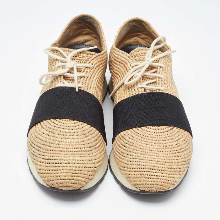 Pre Owned Balenciaga Beige/Black Jute Race Runner Low Top Sneakers Size 37