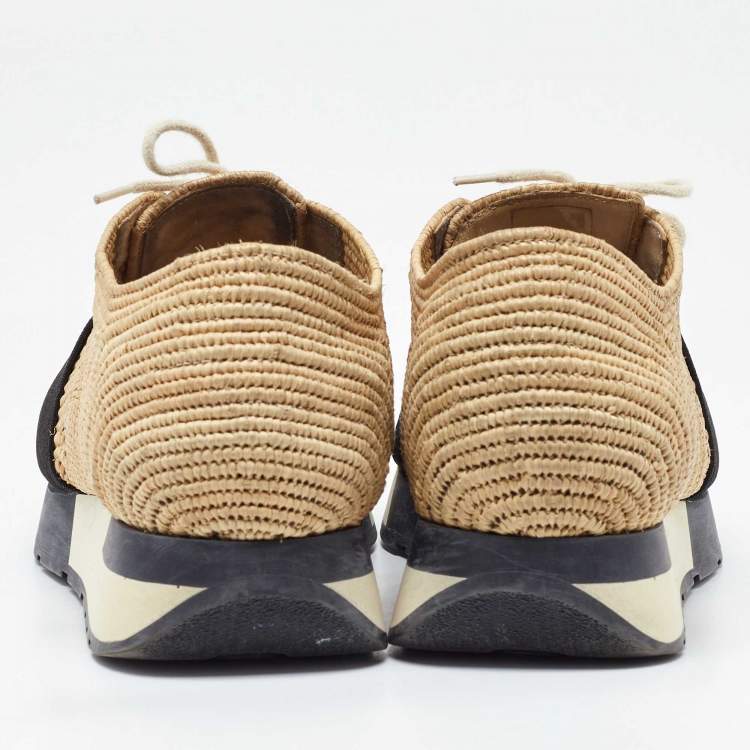 Pre Owned Balenciaga Beige/Black Jute Race Runner Low Top Sneakers Size 37