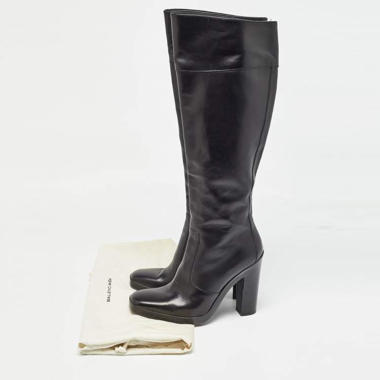 Pre Owned Balenciaga Black Leather Knee Length Boots Size 37