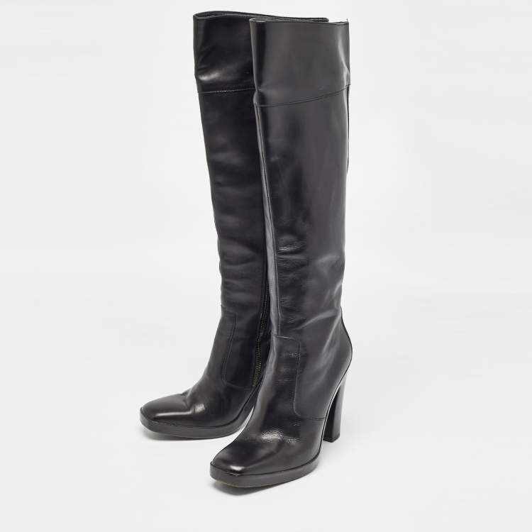 Pre Owned Balenciaga Black Leather Knee Length Boots Size 37
