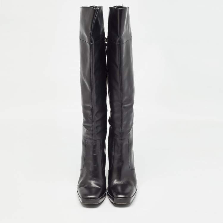 Pre Owned Balenciaga Black Leather Knee Length Boots Size 37