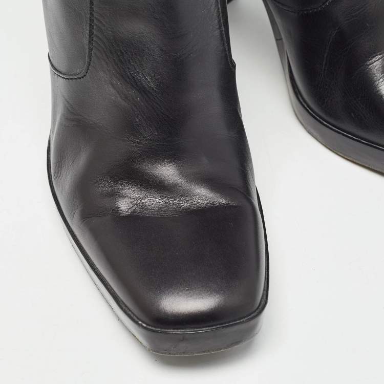 Pre Owned Balenciaga Black Leather Knee Length Boots Size 37