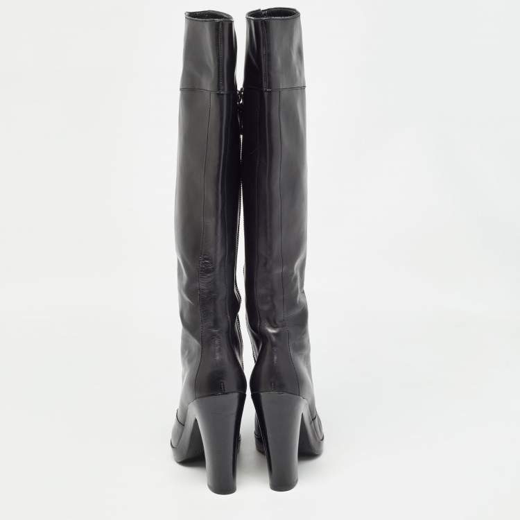 Pre Owned Balenciaga Black Leather Knee Length Boots Size 37