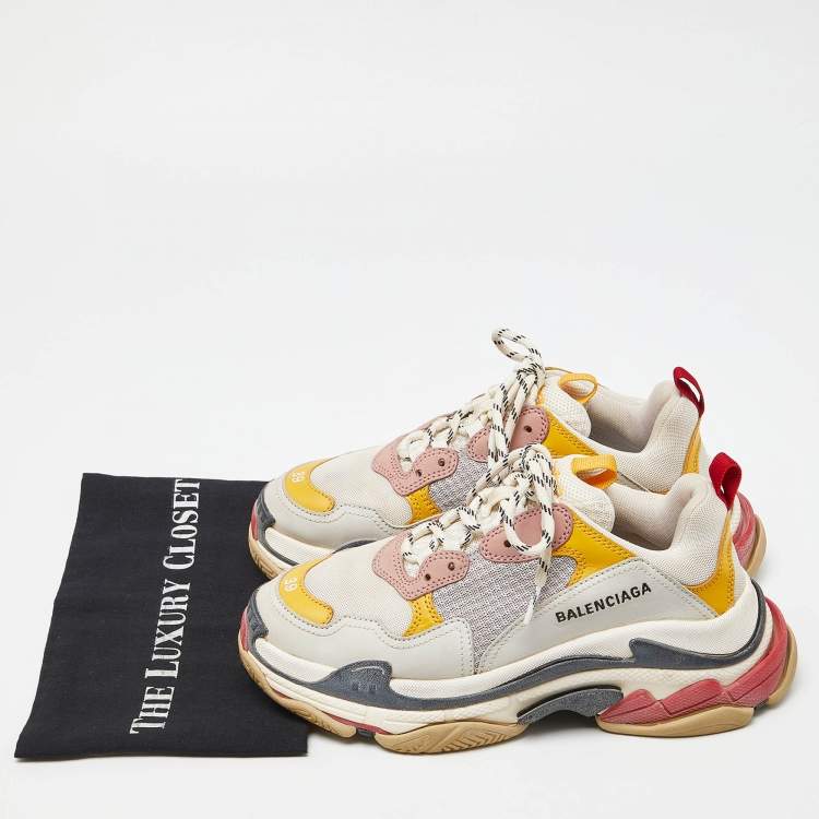 Pre Owned Balenciaga Multicolor Leather and Mesh Triple S Sneakers Size 39