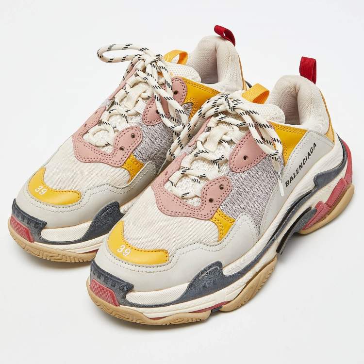 Pre Owned Balenciaga Multicolor Leather and Mesh Triple S Sneakers Size 39