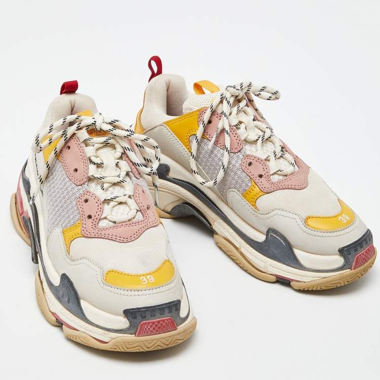 Pre Owned Balenciaga Multicolor Leather and Mesh Triple S Sneakers Size 39