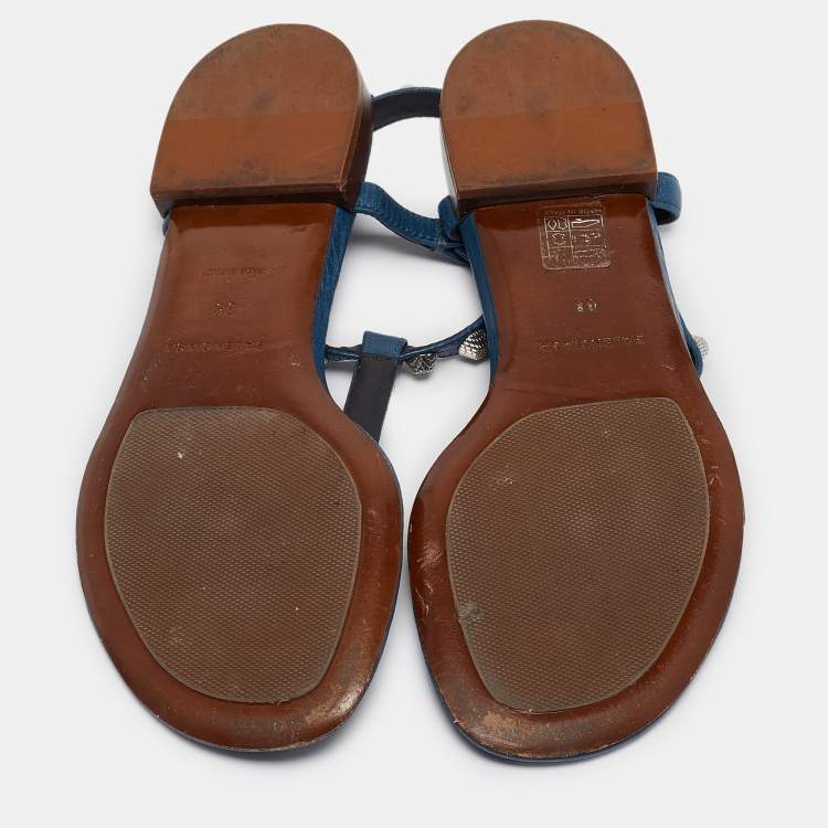 Pre Owned Balenciaga Navy Blue Leather Arena  Flats Size 38