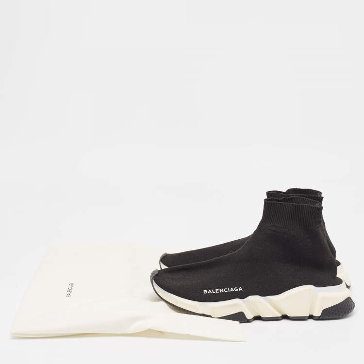 Pre Owned Balenciaga Black Knit Fabric Speed Trainer High Top Sneakers Size 39