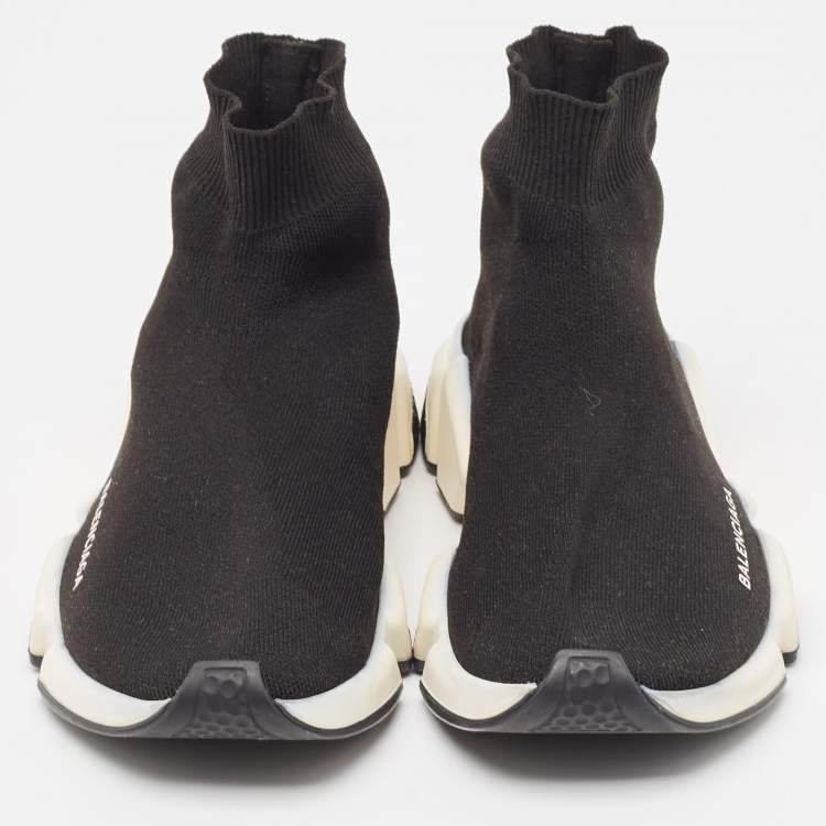 Pre Owned Balenciaga Black Knit Fabric Speed Trainer High Top Sneakers Size 39