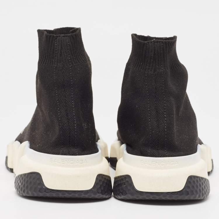 Pre Owned Balenciaga Black Knit Fabric Speed Trainer High Top Sneakers Size 39