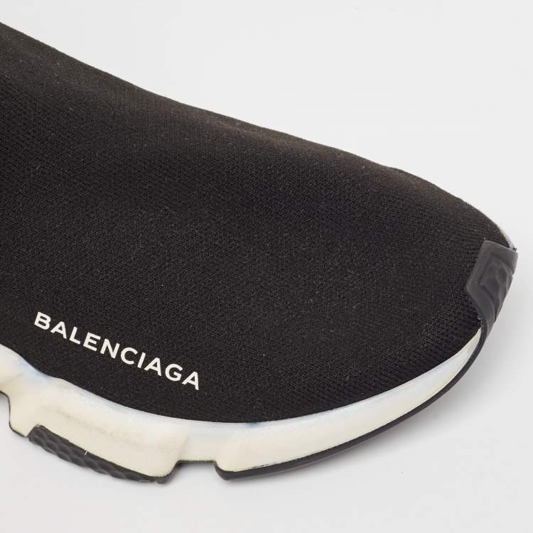Pre Owned Balenciaga Black Knit Fabric Speed Trainer High Top Sneakers Size 39