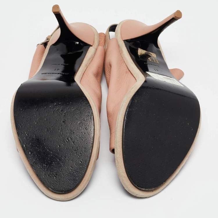 Pre Owned Balenciaga Pink/Beige Leather and Suede Glove Sandals Size 41