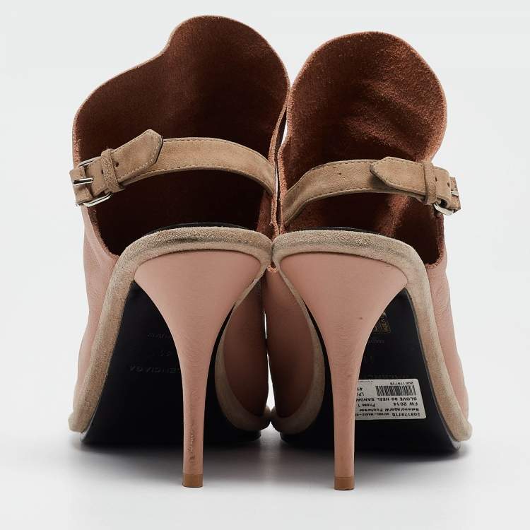Pre Owned Balenciaga Pink/Beige Leather and Suede Glove Sandals Size 41