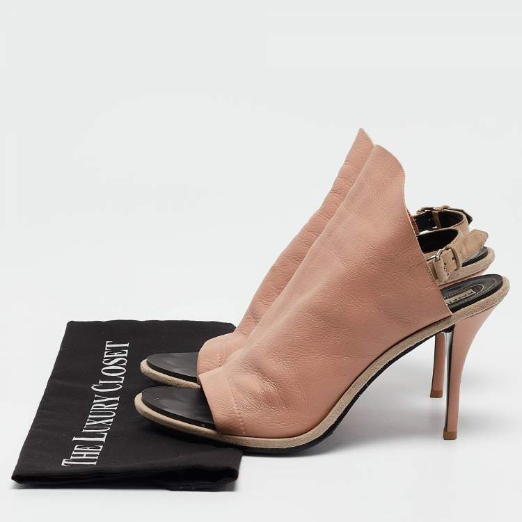 Pre Owned Balenciaga Pink/Beige Leather and Suede Glove Sandals Size 41