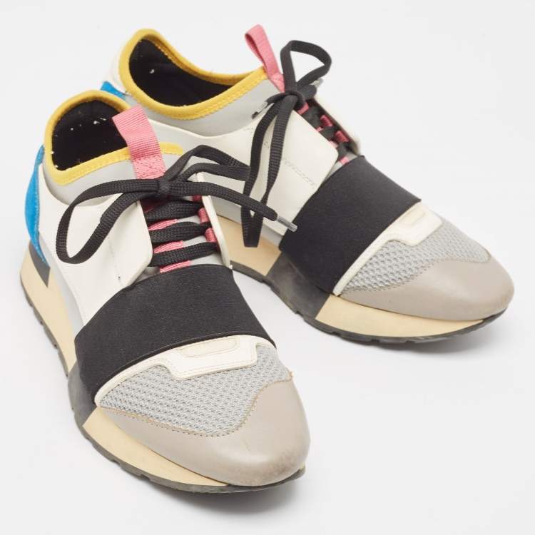 Pre Owned Balenciaga Multicolor Leather and Mesh Race Runner Sneakers Size 38