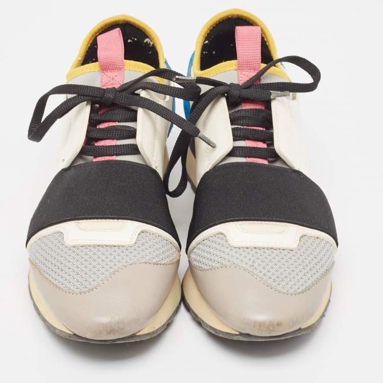 Pre Owned Balenciaga Multicolor Leather and Mesh Race Runner Sneakers Size 38