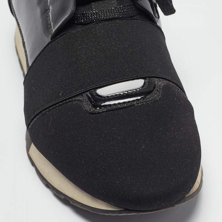 Pre Owned Balenciaga Black Nylon and Patent Race Runner Sneakers Size 39