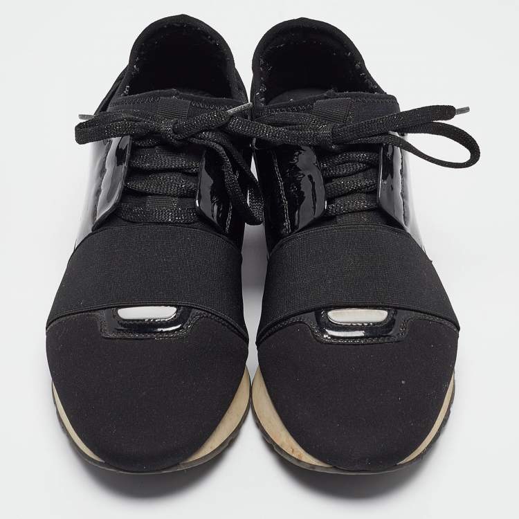 Pre Owned Balenciaga Black Nylon and Patent Race Runner Sneakers Size 39