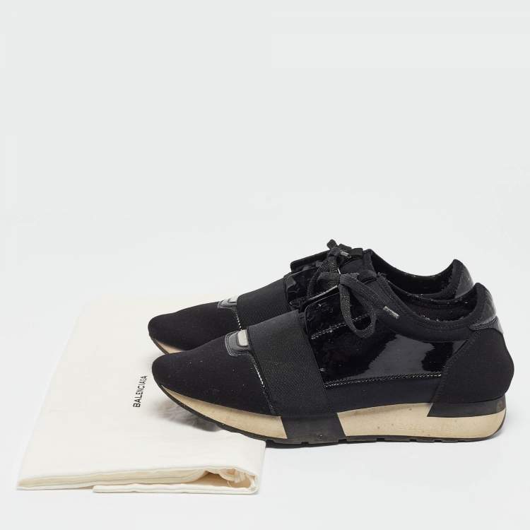 Pre Owned Balenciaga Black Nylon and Patent Race Runner Sneakers Size 39