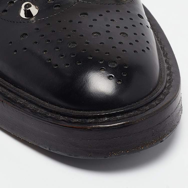 Pre Owned Balenciaga Black Leather Studded Lace Up Oxfords Size 37.5