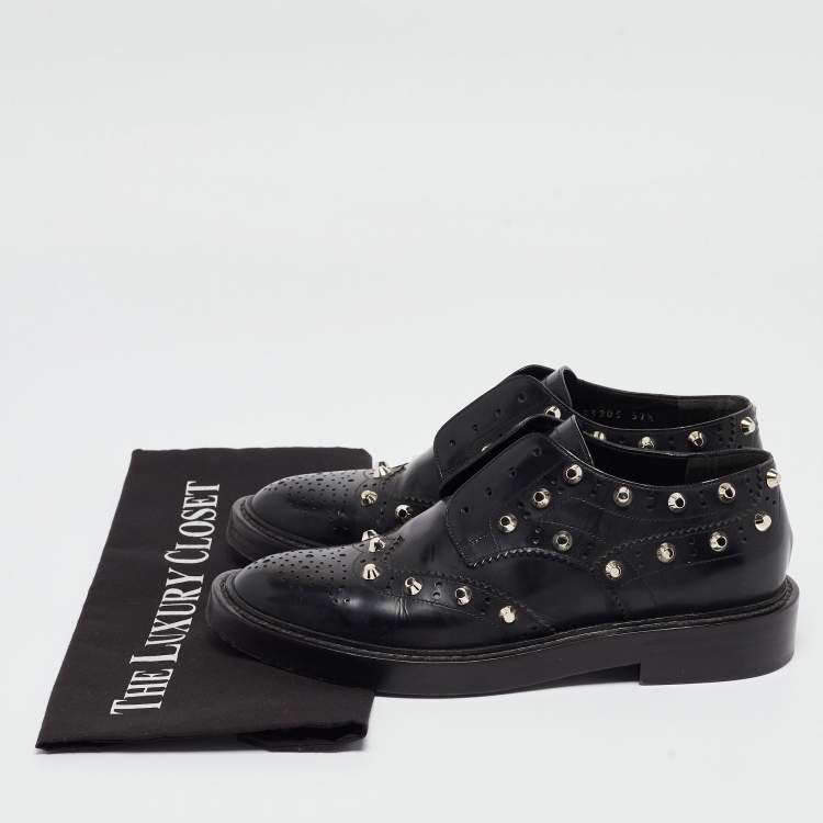Pre Owned Balenciaga Black Leather Studded Lace Up Oxfords Size 37.5