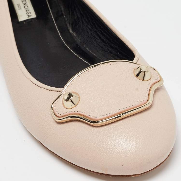 Pre Owned Balenciaga Beige Leather Ballet  Flats Size 41