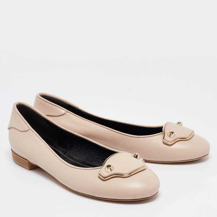 Pre Owned Balenciaga Beige Leather Ballet  Flats Size 41