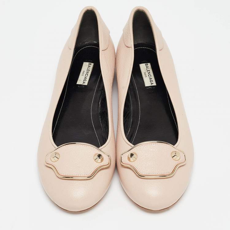 Pre Owned Balenciaga Beige Leather Ballet  Flats Size 41