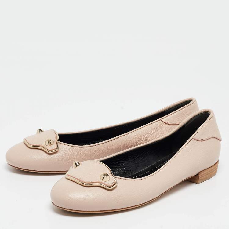 Pre Owned Balenciaga Beige Leather Ballet  Flats Size 41