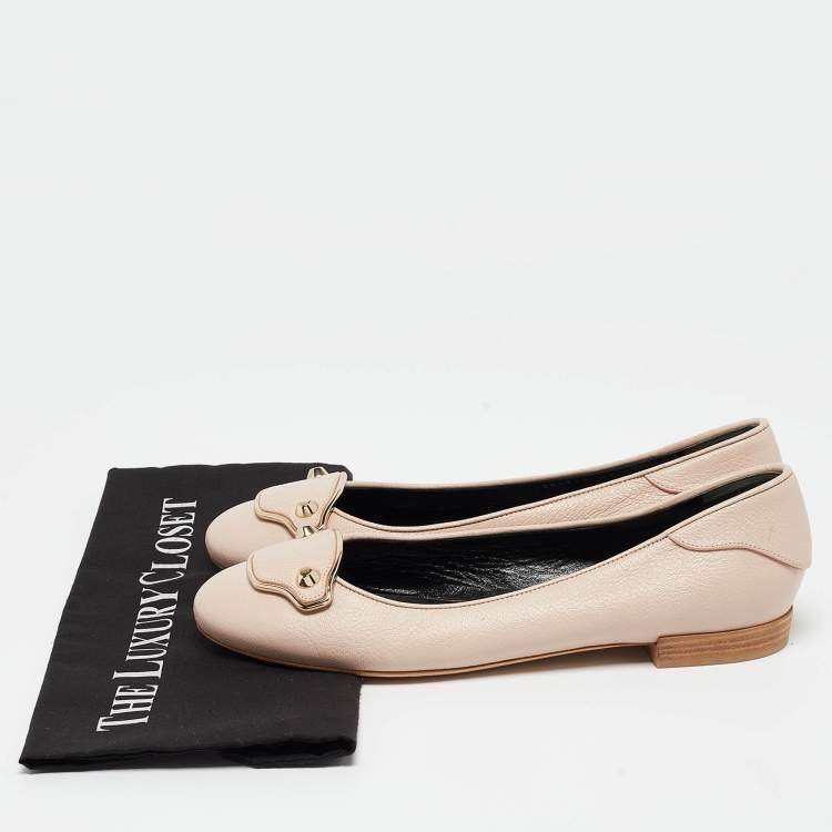 Pre Owned Balenciaga Beige Leather Ballet  Flats Size 41