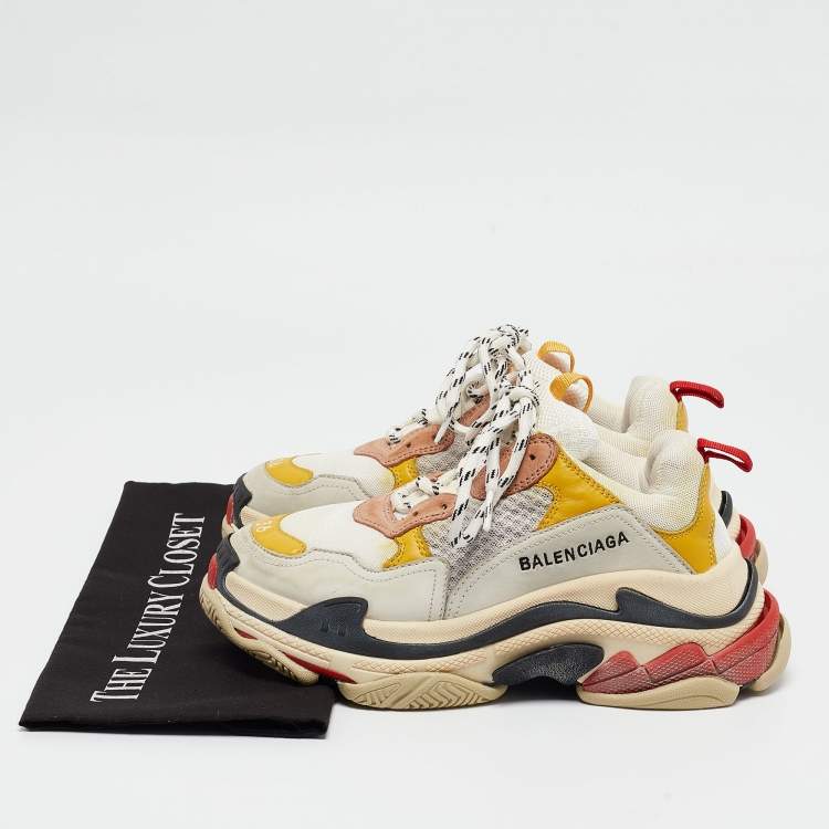 Pre Owned Balenciaga Multicolor Mesh and Nubuck Leather Triple S Low Top Sneakers Size 36