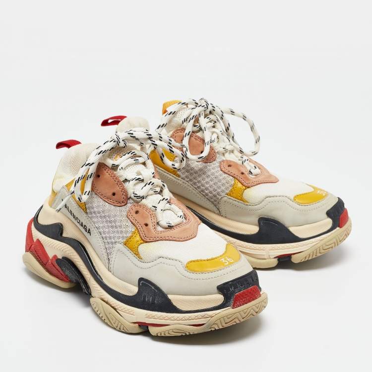 Pre Owned Balenciaga Multicolor Mesh and Nubuck Leather Triple S Low Top Sneakers Size 36
