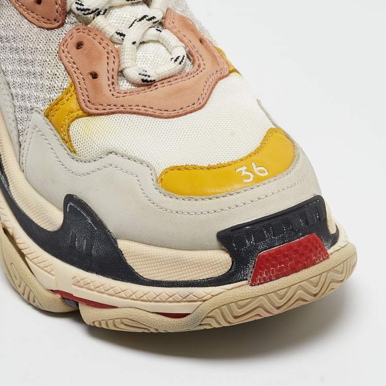 Pre Owned Balenciaga Multicolor Mesh and Nubuck Leather Triple S Low Top Sneakers Size 36