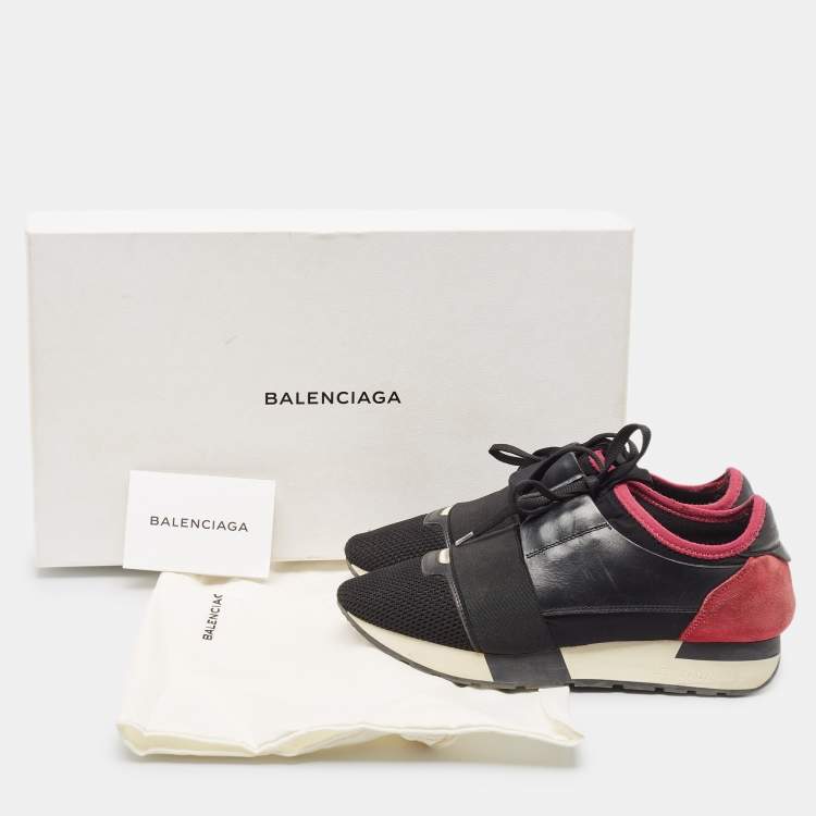 مملوكة مسبقًا Balenciaga Two Tone Mesh and Leather Race Runner Sneakers Size 37