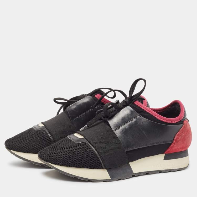 مملوكة مسبقًا Balenciaga Two Tone Mesh and Leather Race Runner Sneakers Size 37