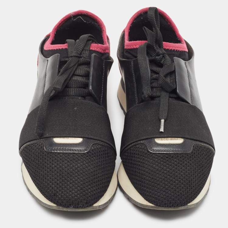 مملوكة مسبقًا Balenciaga Two Tone Mesh and Leather Race Runner Sneakers Size 37
