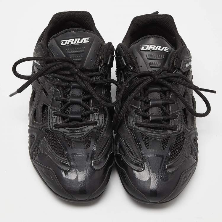 Pre Owned Balenciaga Black Faux Leather and Mesh Drive Sneakers Size 38