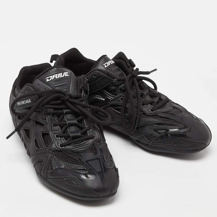 Pre Owned Balenciaga Black Faux Leather and Mesh Drive Sneakers Size 38