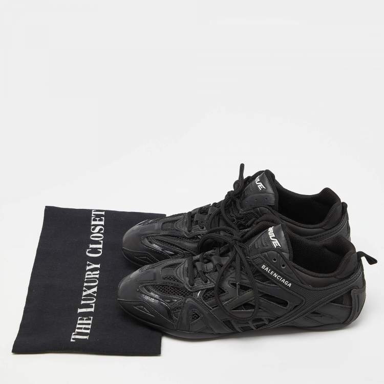 Pre Owned Balenciaga Black Faux Leather and Mesh Drive Sneakers Size 38