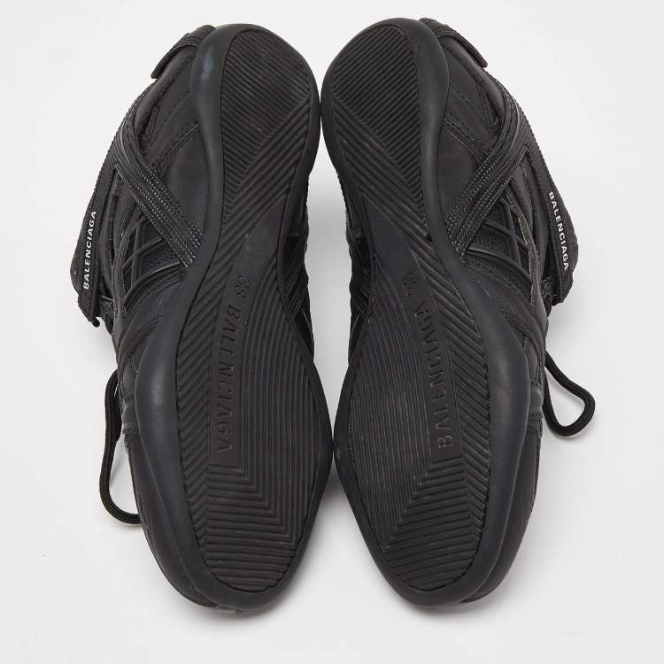 Pre Owned Balenciaga Black Faux Leather and Mesh Drive Sneakers Size 38