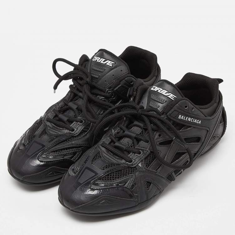 Pre Owned Balenciaga Black Faux Leather and Mesh Drive Sneakers Size 38