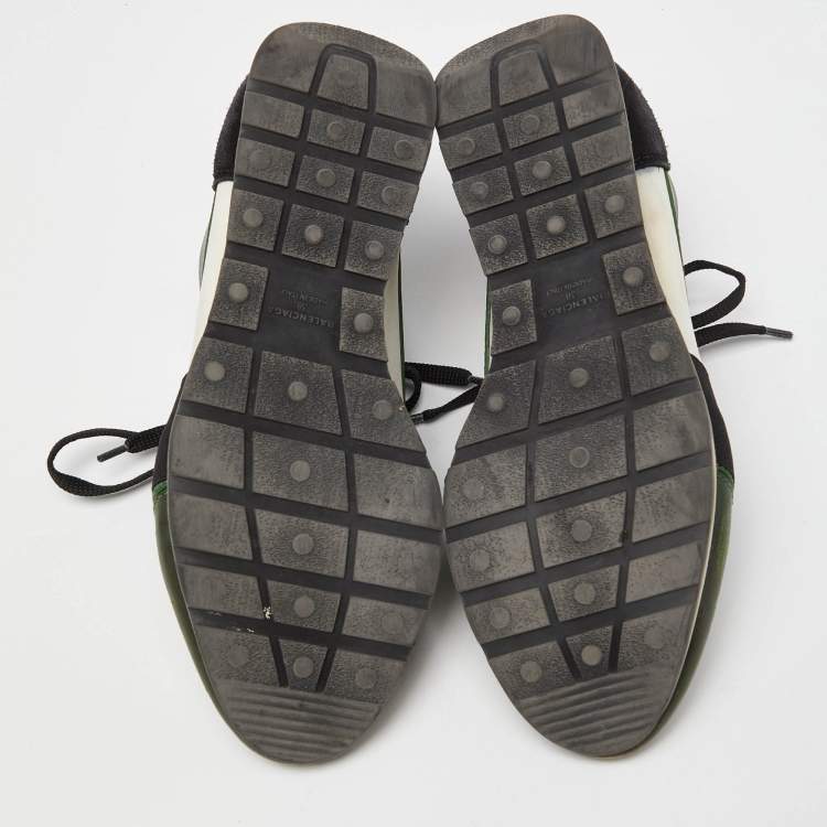 Pre Owned Balenciaga Green/Black Leather and Mesh Race Runner Sneakers Size 38