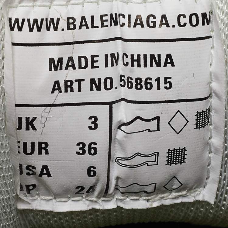 Pre Owned Balenciaga White/Neon Green Rubber and Mesh Track 2 Sneakers Size 36
