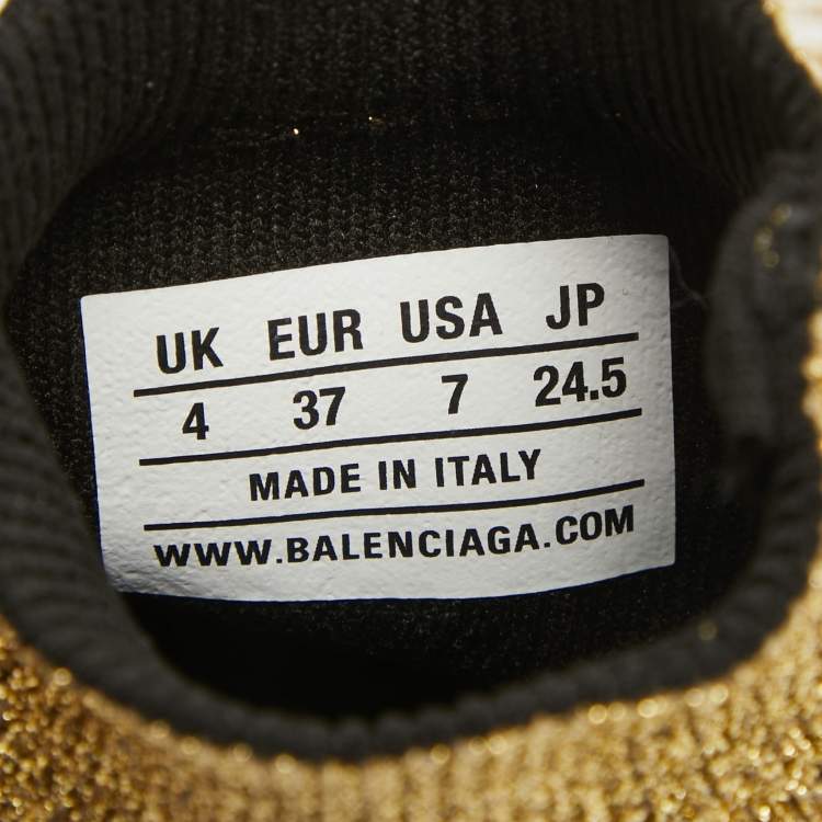 Pre Owned Balenciaga Gold Lurex Fabric Speed Trainer Low Top Sneakers Size 37