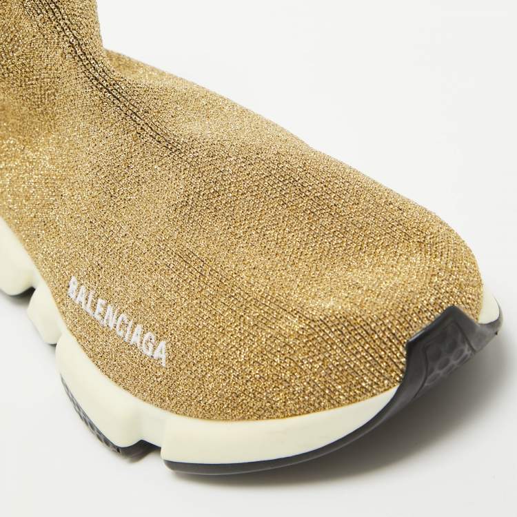 Pre Owned Balenciaga Gold Lurex Fabric Speed Trainer Low Top Sneakers Size 37