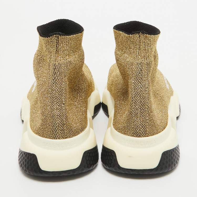 Pre Owned Balenciaga Gold Lurex Fabric Speed Trainer Low Top Sneakers Size 37