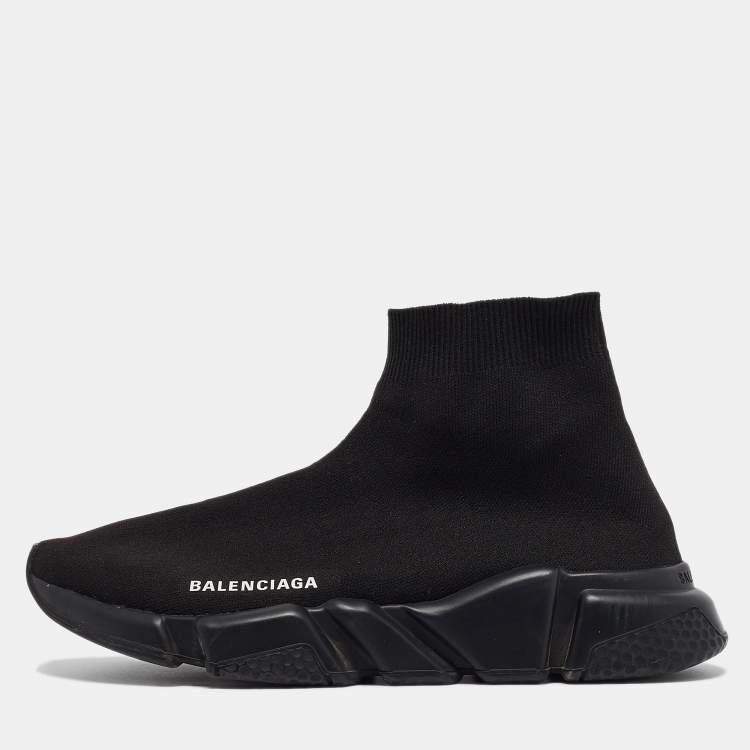 Pre Owned Balenciaga Black Knit Fabric Speed Trainer Sneakers Size 40